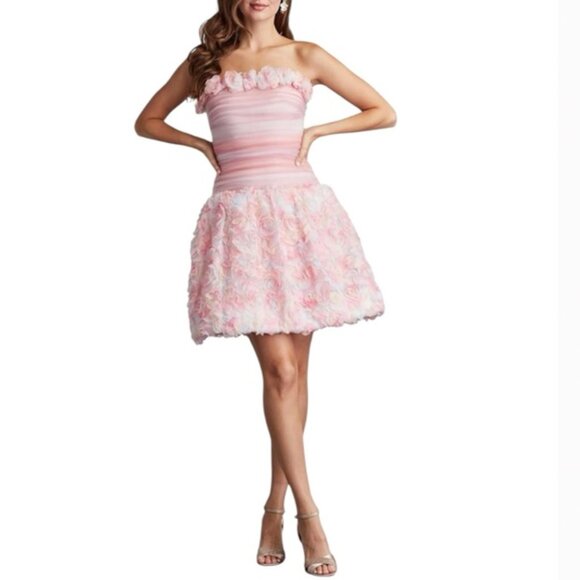 TADASHI SHOJI Dresses & Skirts - TADASHI SHOJI Pale Pink Akina Strapless Rosette Applique Mini Dress